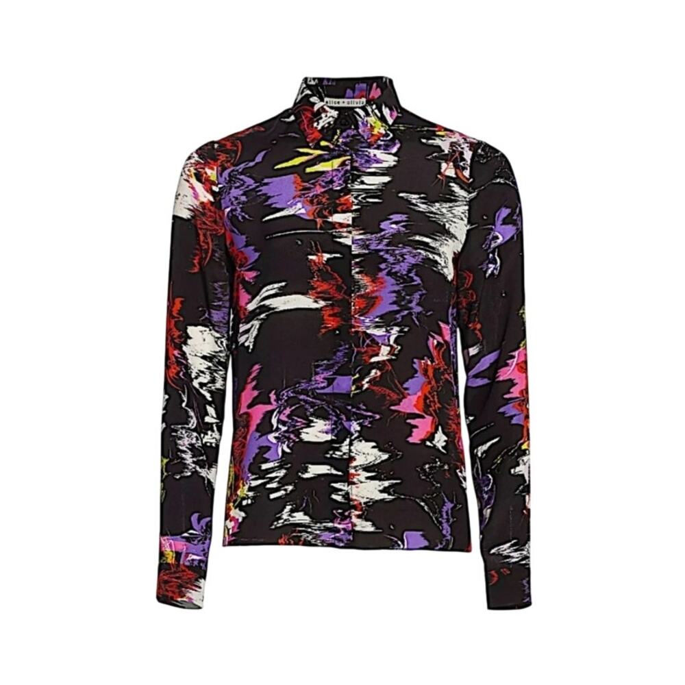 Alice + Olivia Willa Silk Print Graphic Abstract Moonstruck Blouse